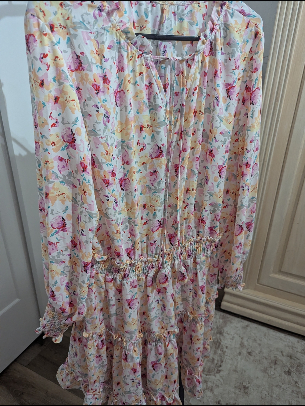 Others Follow Pastel Floral Tiered Long-Sleeve Dress